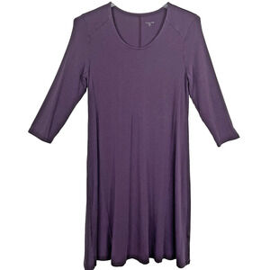 Garnet Hill Tencel Swing Dress Size M Purple Stretch Lagenlook Comfort Career